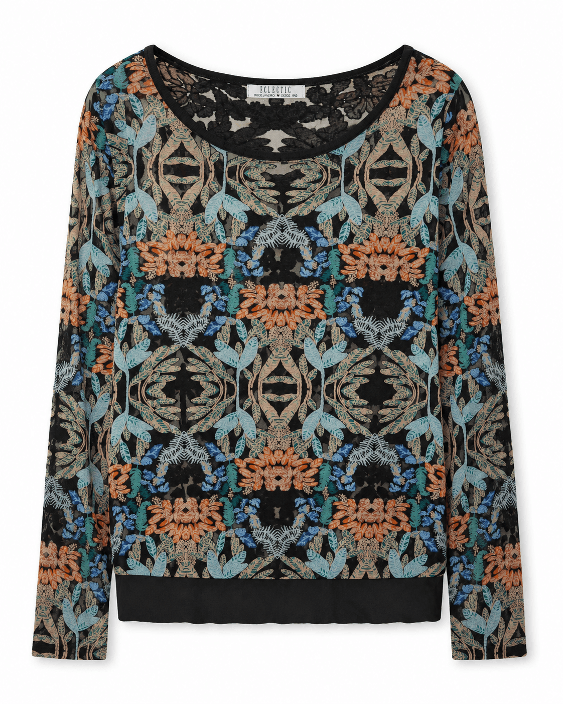 Blusa feminina Eclectic estampada com renda – manga longa
